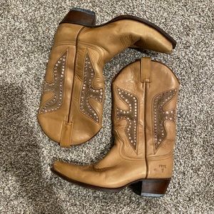 Pink rhinestoned Frye cowboy boots